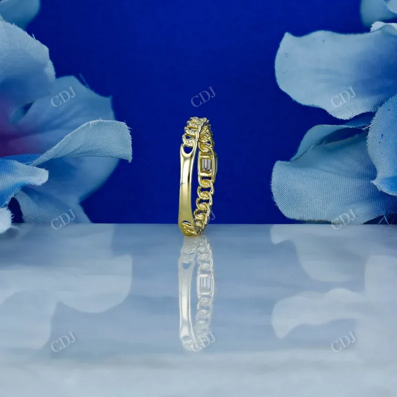 0.06CTW Natural Diamond Baguette Cuban Link Stacking Ring