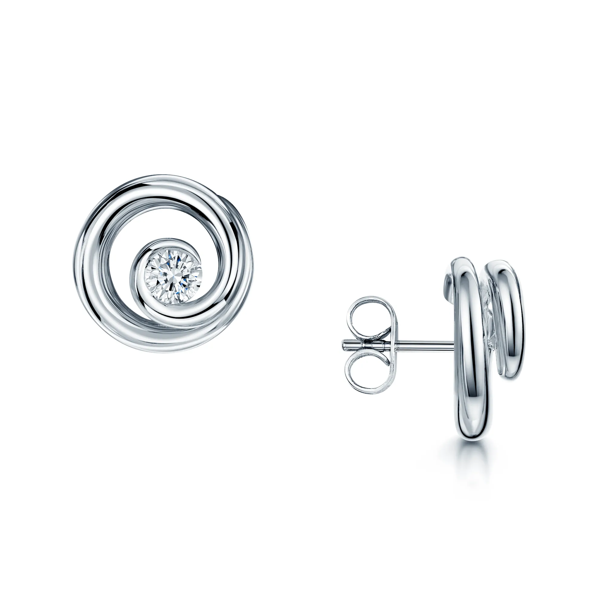 18ct White Gold Diamond Swirl Stud Earrings