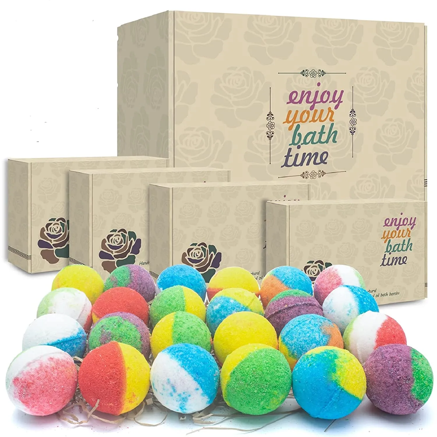 24 Organic Natural Bath Bombs, Handmade Bubble Bath Gift Set