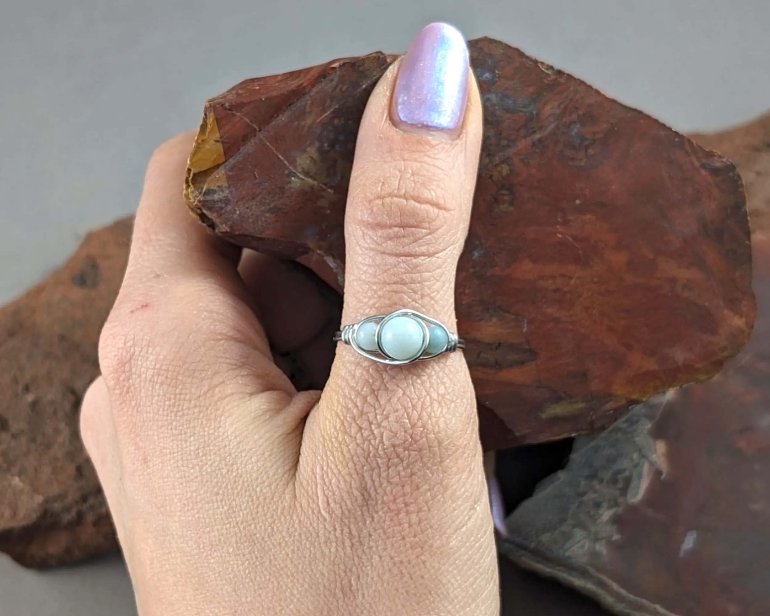 Amazonite Wire Wrapped Ring 1pc (Custom Sizes)