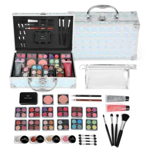 Anpro All-In-One Makeup Carry Case with Pro Teen Makeup Set, Full Starter Cosmetics Kit with Makeup Brushes, Lipsticks, Eye Shadows Palette, Blushes, Glitter Gel