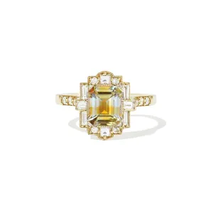 Bi-color Montana Sapphire Deco Emerald Cut Diamond Mosaic Ring