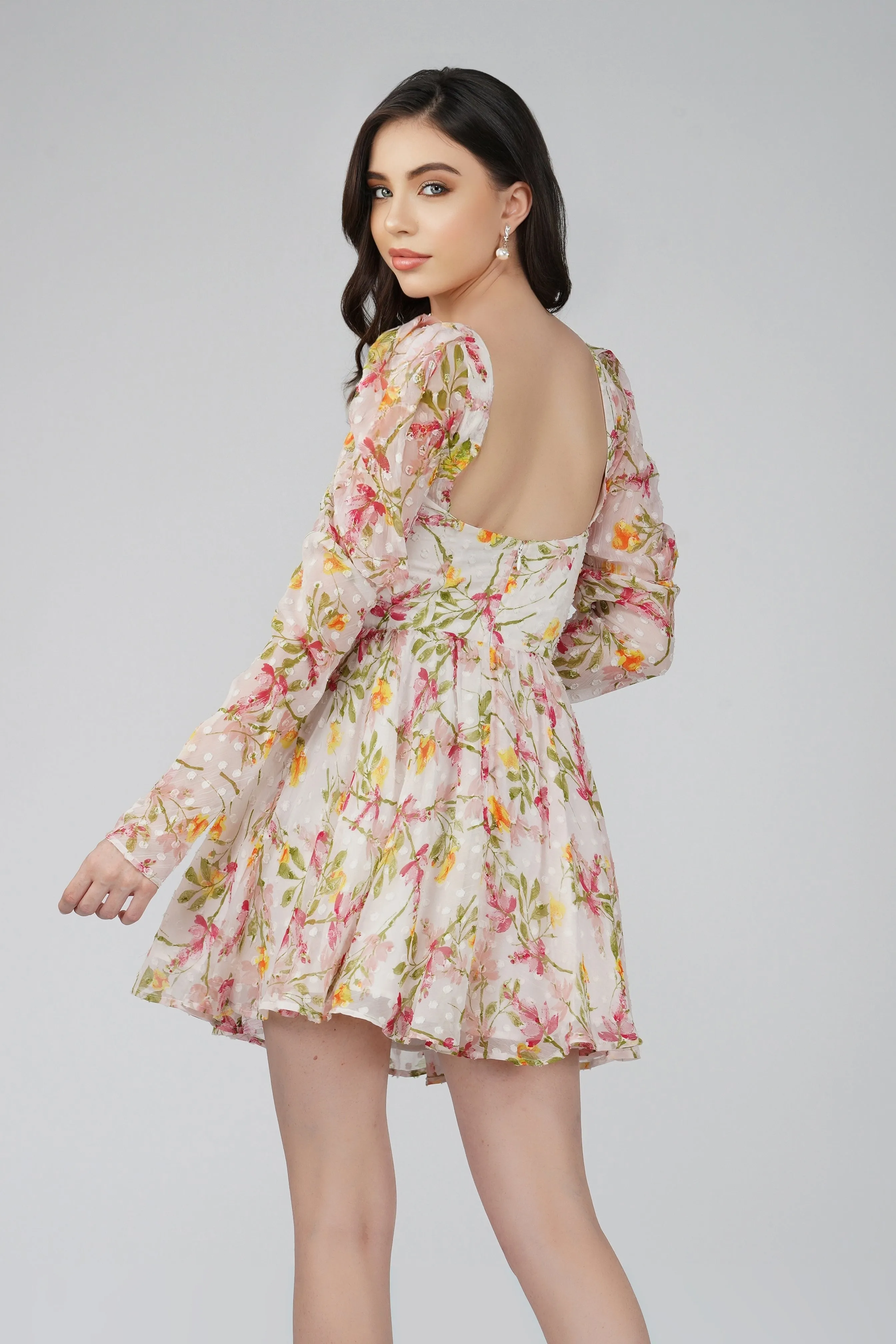 Bone White Floral Corset Dress