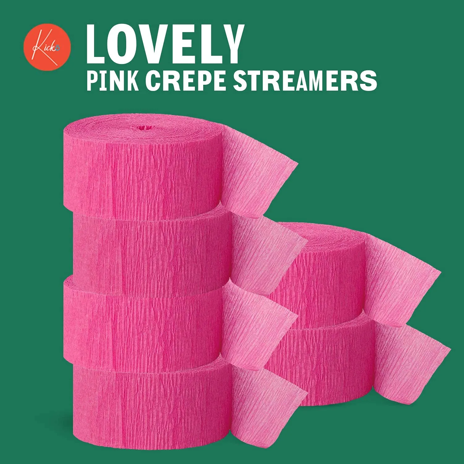 Kicko Candy Pink Crepe Streamers - 2 Pack, 162 Feet x 1.75 Inches - for Kids, Party