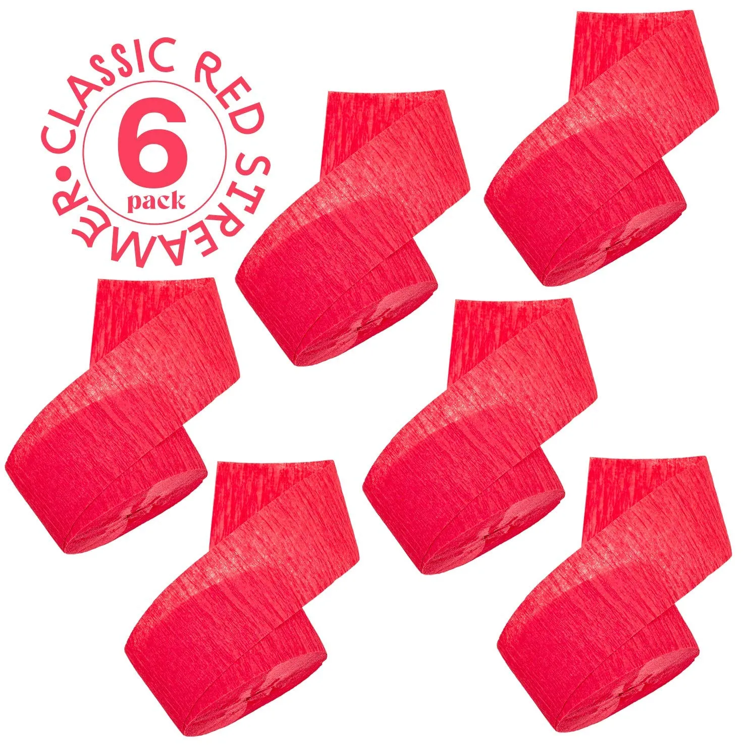 Kicko Classic Red Crepe Streamers - 2 Pack, 162 Feet x 1.75 Inches - for Kids, Party