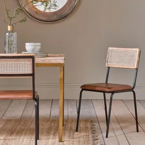 Leather, Rattan & Iron Dining Chair