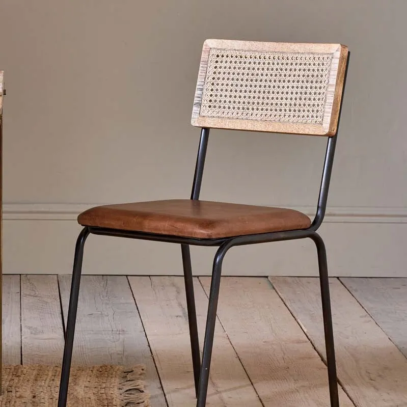 Leather, Rattan & Iron Dining Chair