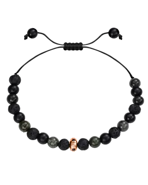 Men's Green Malachite & Matte Onyx Bead Bracelet - 14K Rose Gold