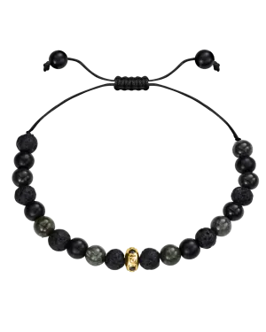 Men's Green Malachite & Matte Onyx Bead Bracelet - 14K Yellow Gold