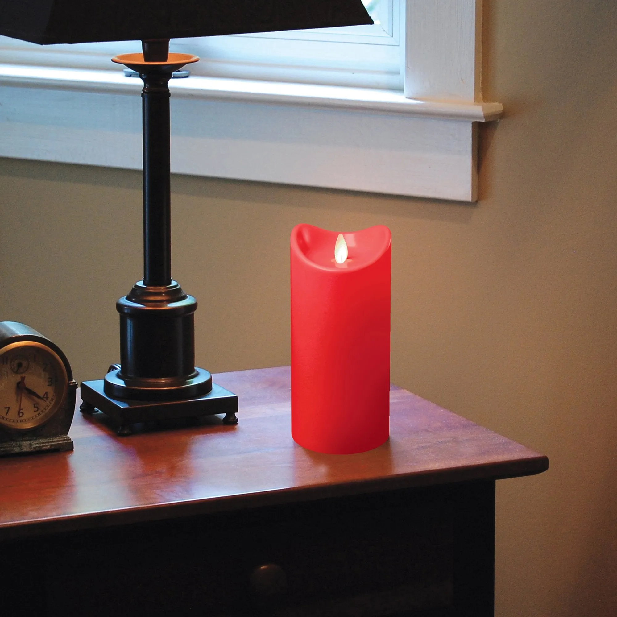 Moving Flame LED Red Pillar Candle