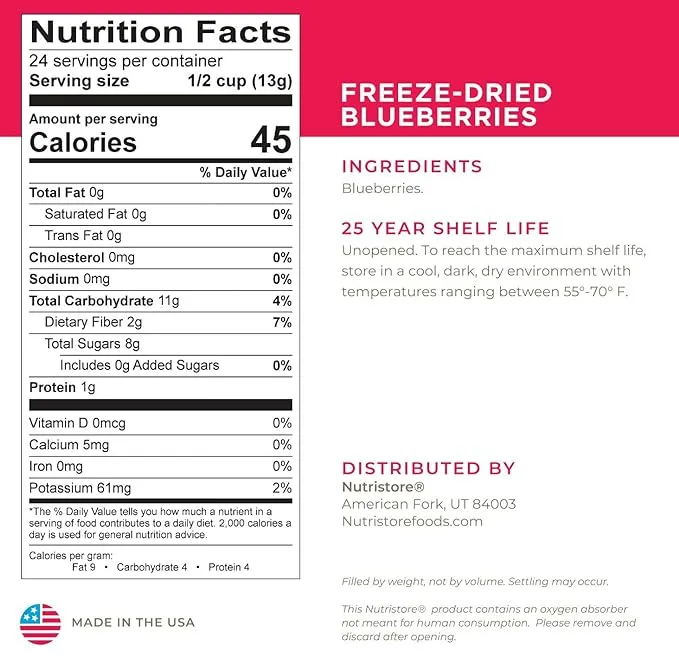 Nutristore Freeze Dried Blueberries #10 Can - 24 Servings