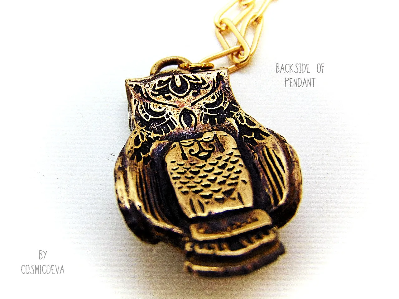 Owl Spirit Animal Moonstone Bronze Pendant Necklace