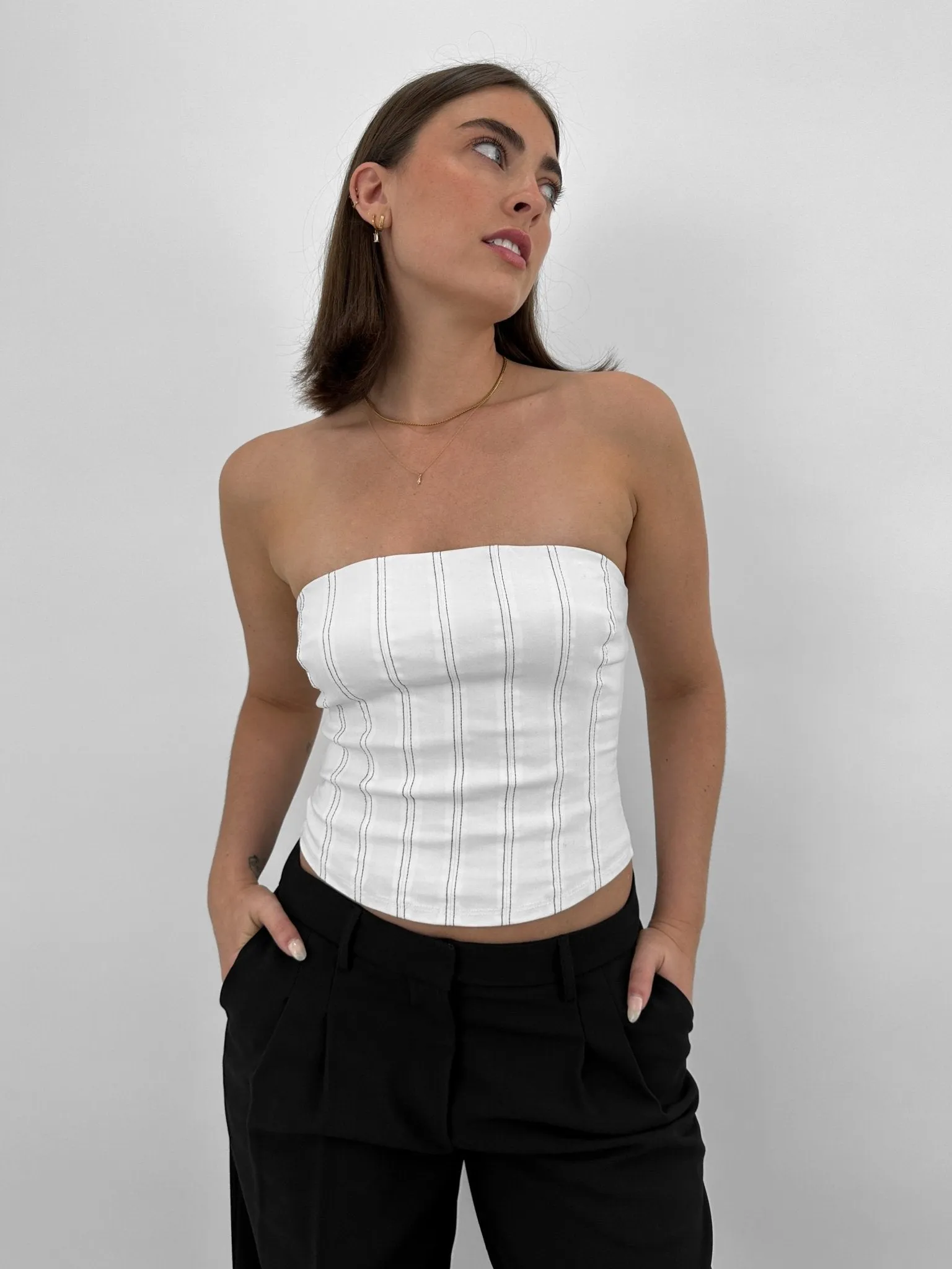 Pinstripe Structured Tube Top