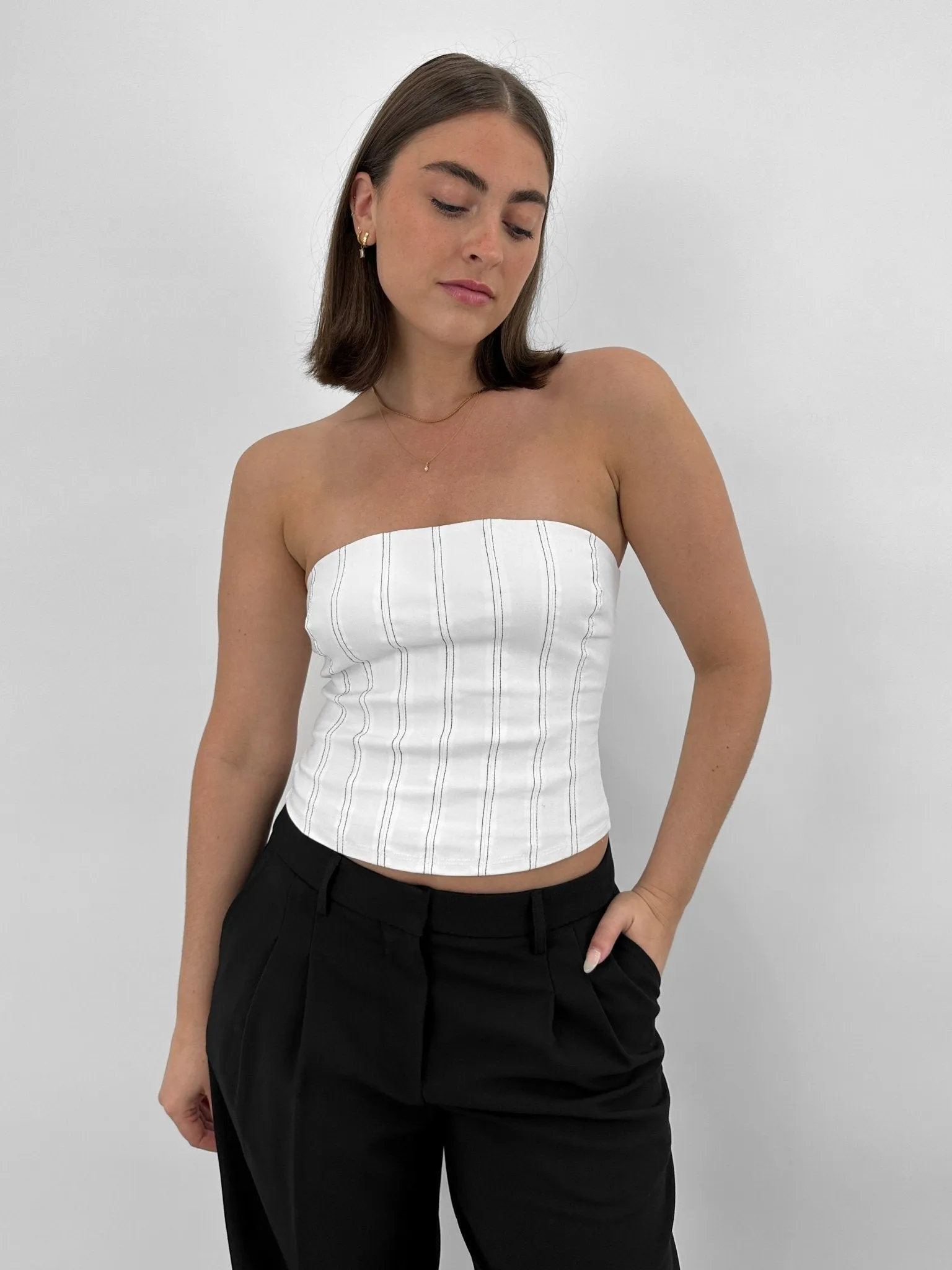 Pinstripe Structured Tube Top