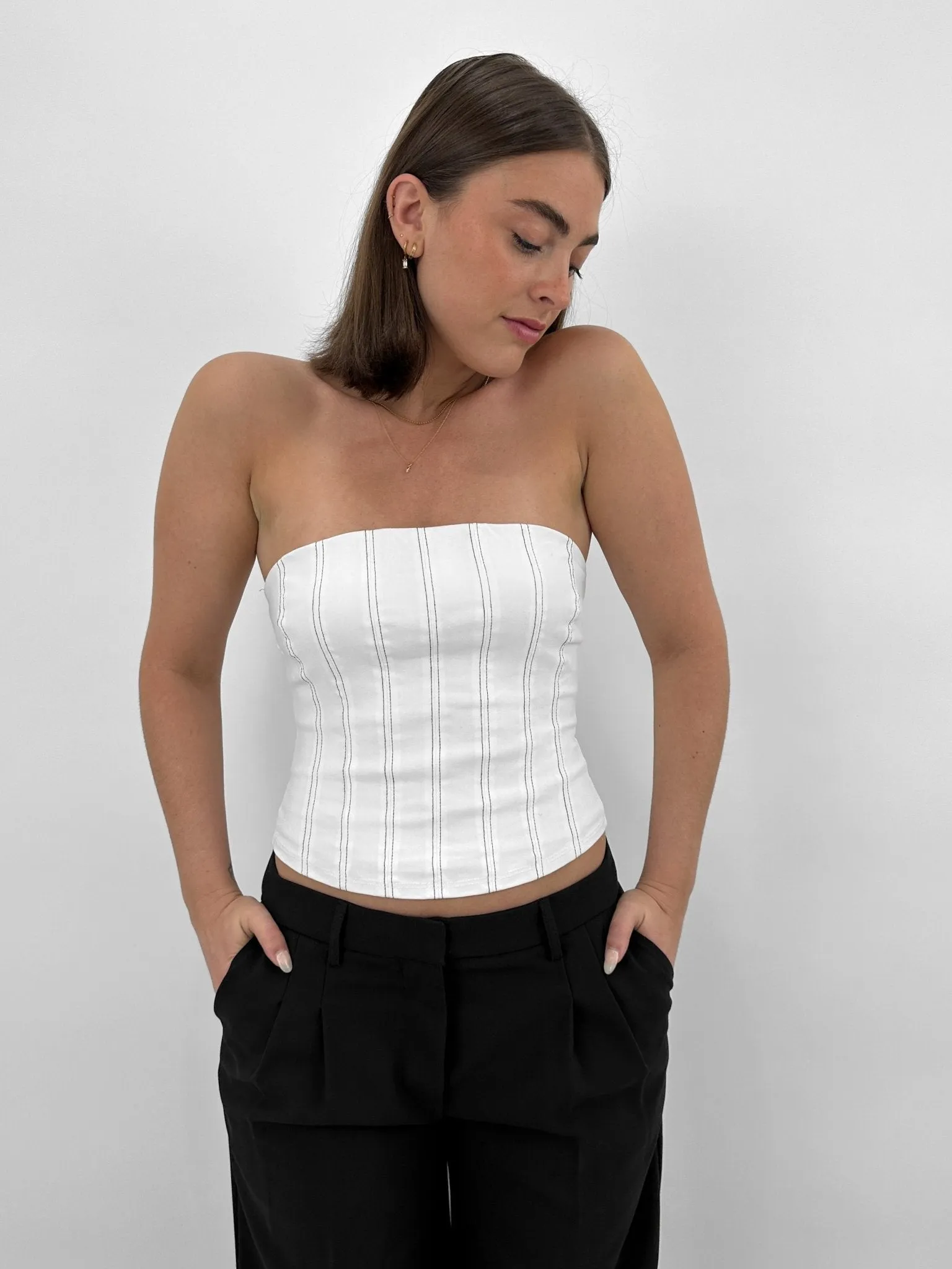 Pinstripe Structured Tube Top