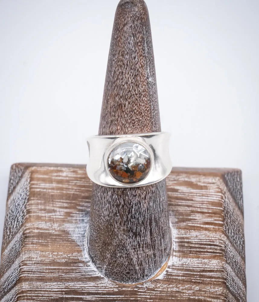 Shenandoah Shores: .925 Sterling Silver Bayview Ring with Natural Mother of Pearl and Riverbed Elements Gradient