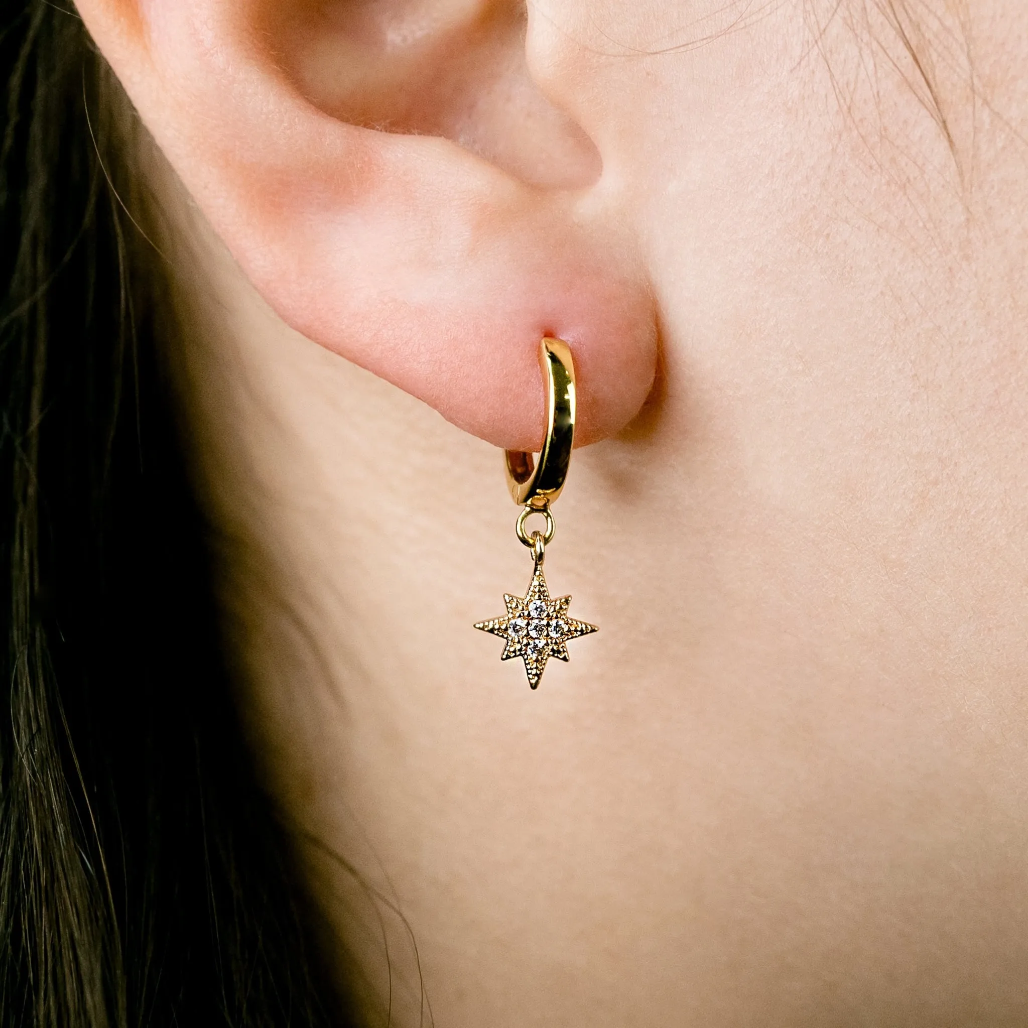 Twinkling Pavé Star Huggie Earrings