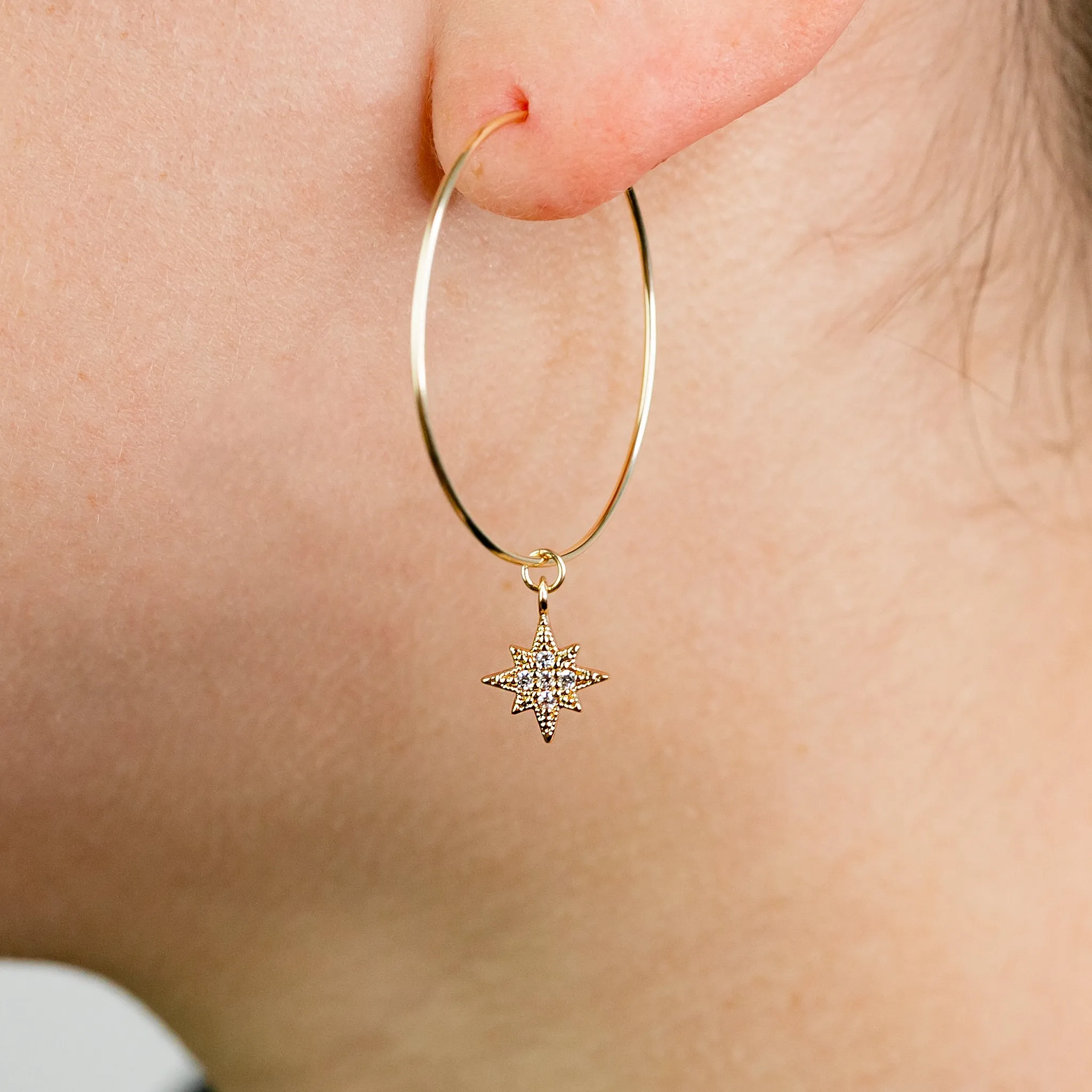 Twinkling Pavé Star Weightless Hoop Earrings