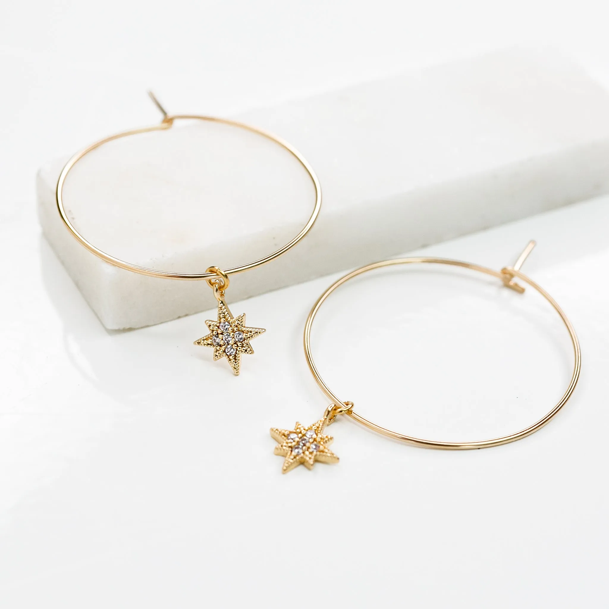 Twinkling Pavé Star Weightless Hoop Earrings