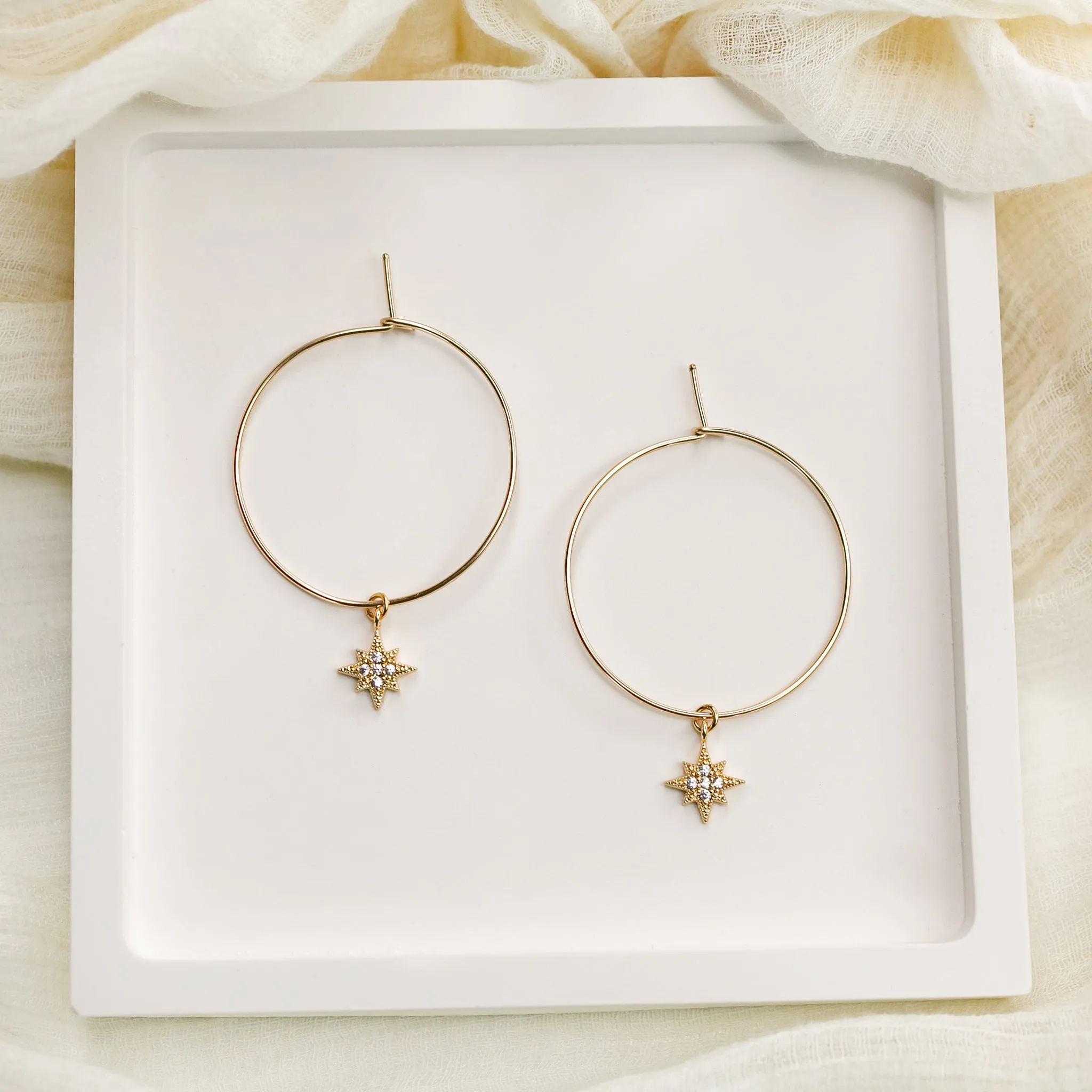 Twinkling Pavé Star Weightless Hoop Earrings