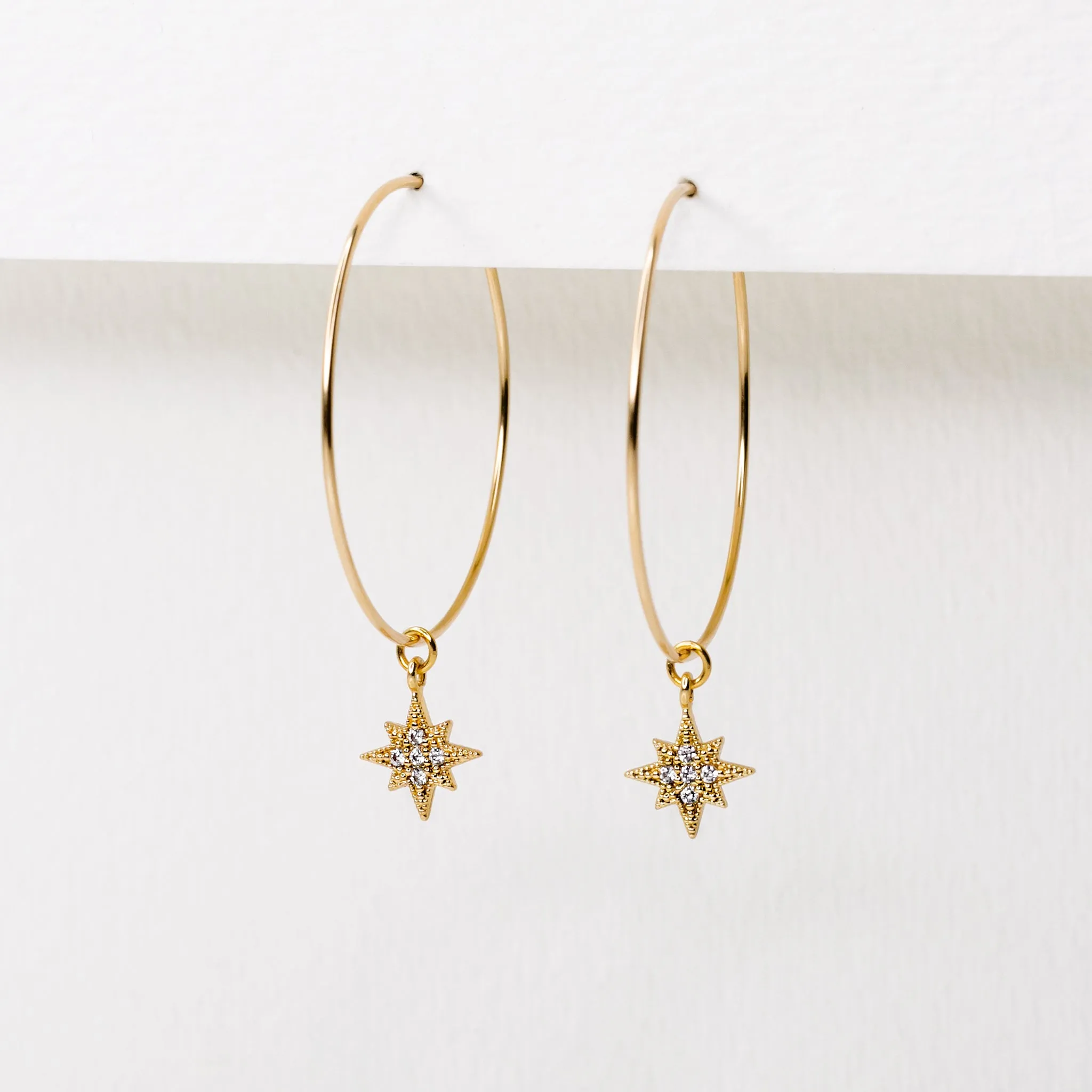 Twinkling Pavé Star Weightless Hoop Earrings